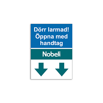 Dekal 75x100mm - Dörr larmad, öppna med handtag