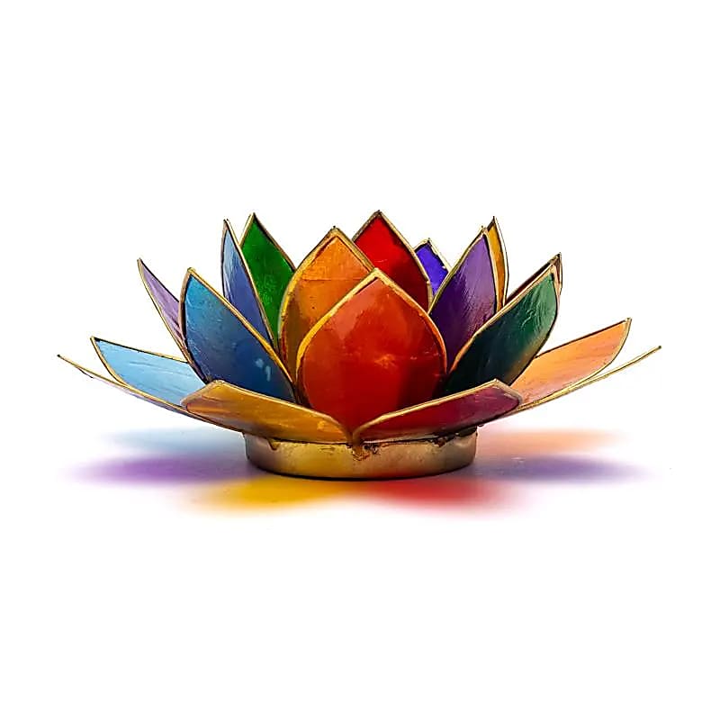 Lotus atmosfäriskt ljus 7 Chakras guld trim - 13.5 Cm