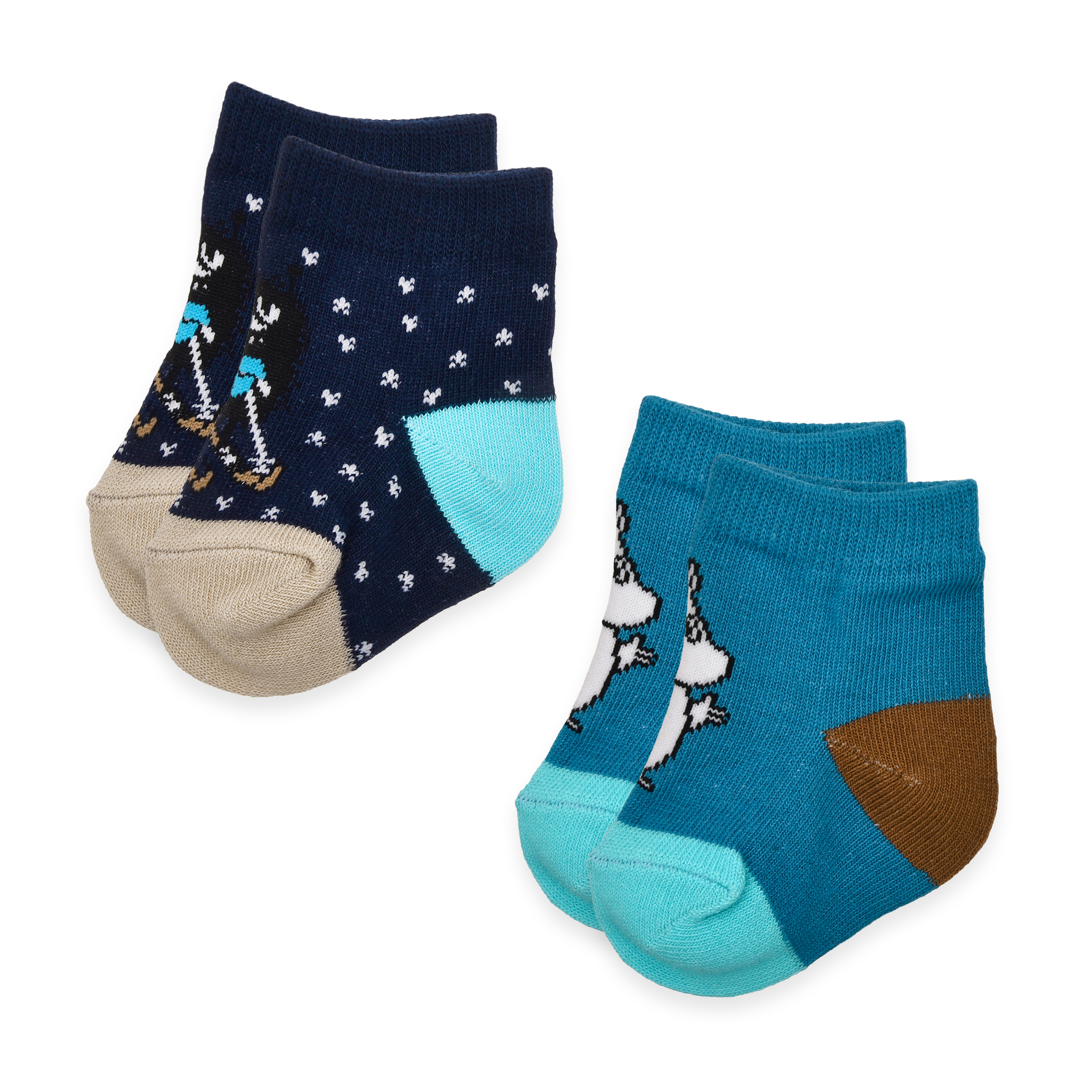 Moomin Baby Socks 2 Pairs - Moomintroll & Stinky on skis