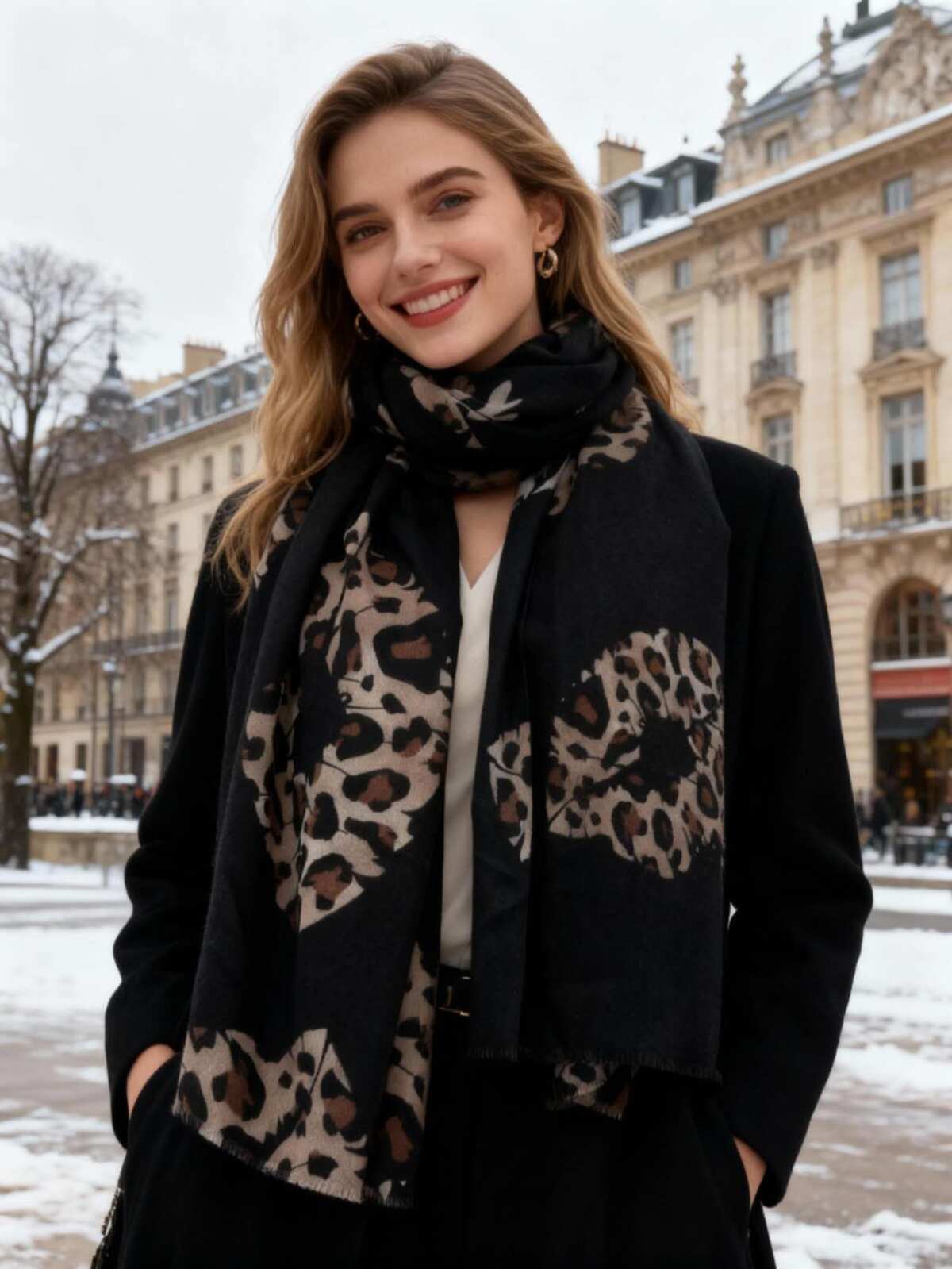 Scarf leo lips black