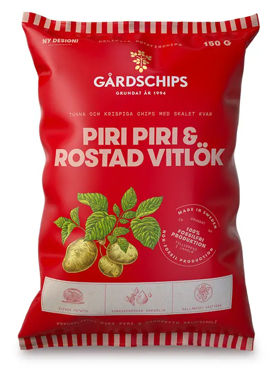 Gårdschips Piri Piri & Rostad Vitlök 150g 10st