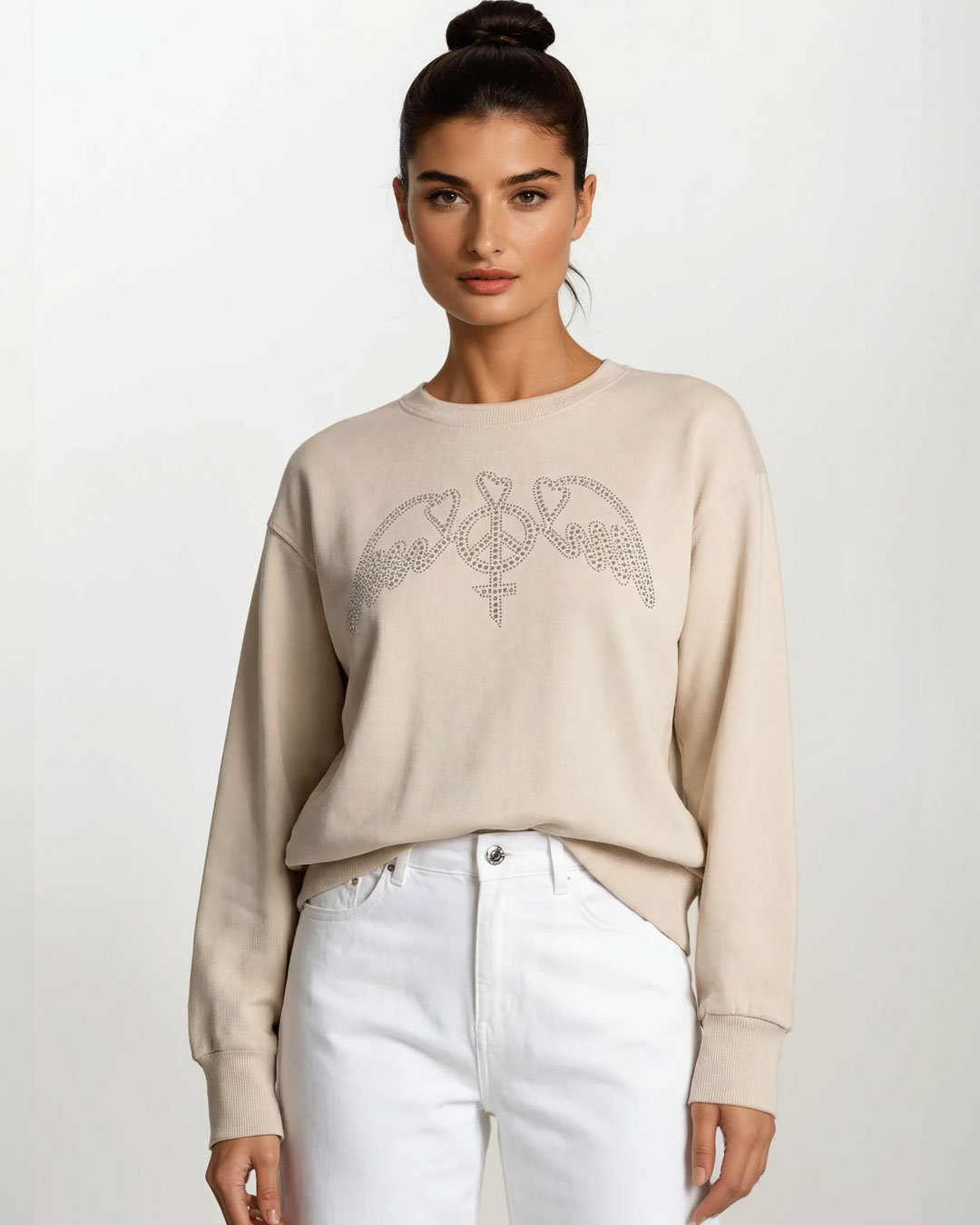 Jumper Jaylin strasstryck ljusbeige