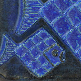 Willi Fischer (1960s) Blue Relief Wall Plaque with Two Fishes 26 cm (2)