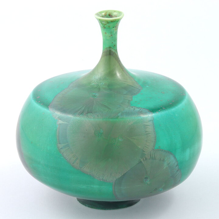 イサク・イサクソン  一点もの  緑色の結晶釉のベース  (12cm)  2016年