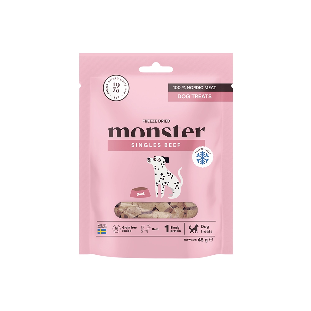 Swedish-made dog treats from just one ingredient Monster freeze dried treats