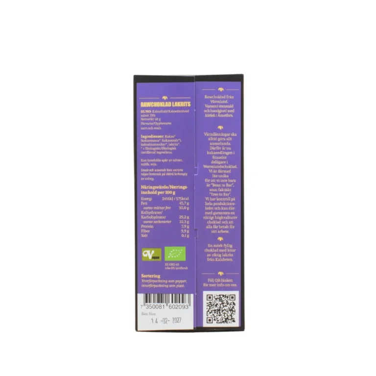 Raw Choklad Lakrits 73% EKO, Wermland - 2