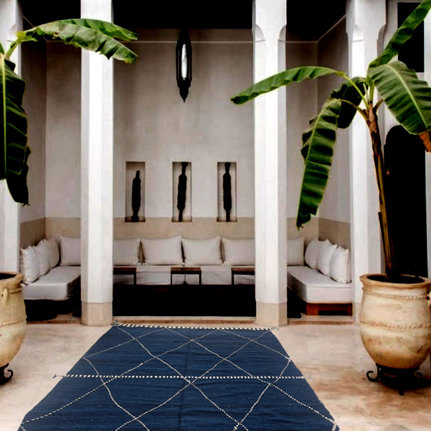Kilim marocain, tapis berbère bleu et blanc 300x400 cm