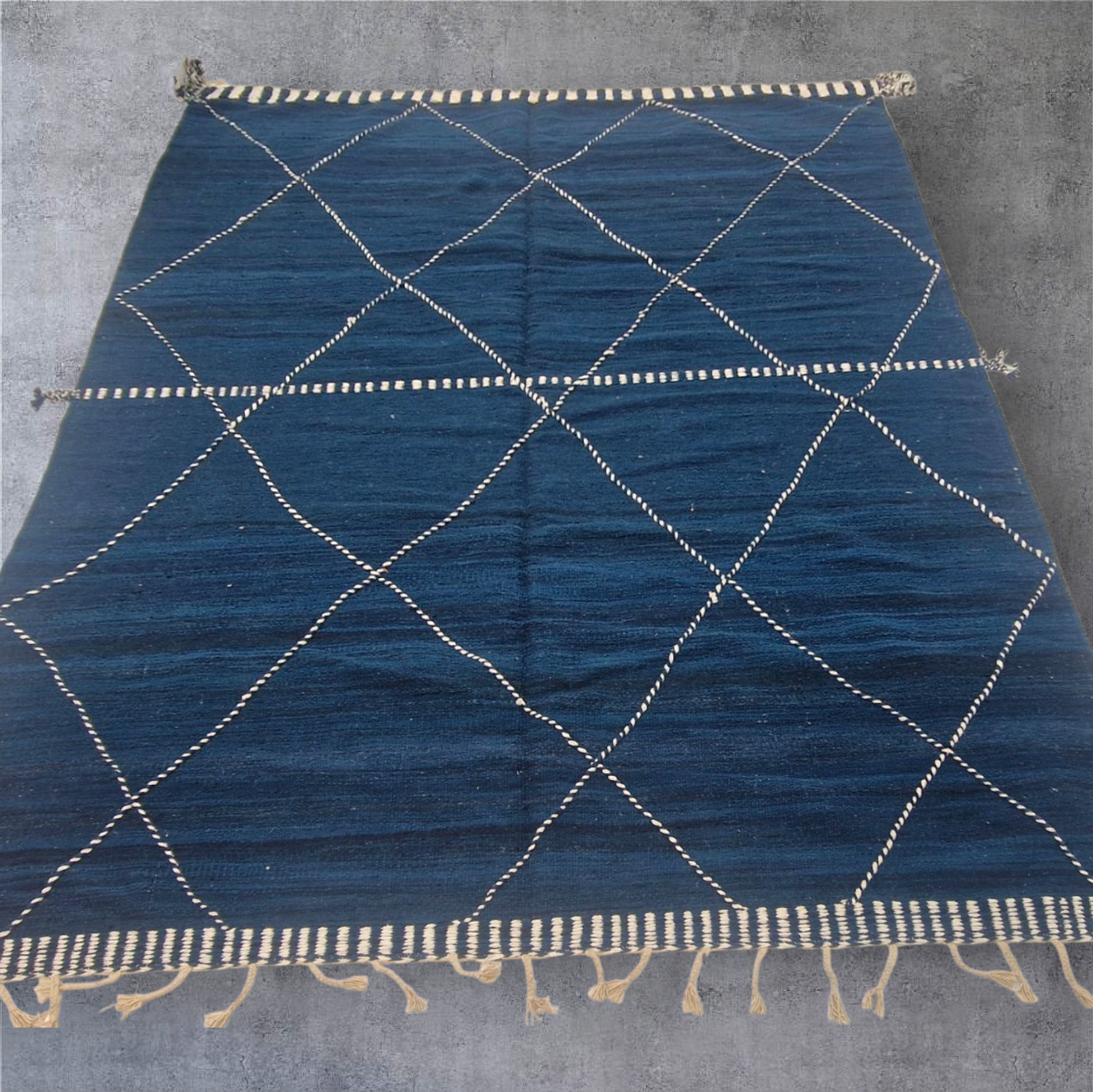 Kilim marocain, tapis berbère bleu et blanc 300x400 cm - 2
