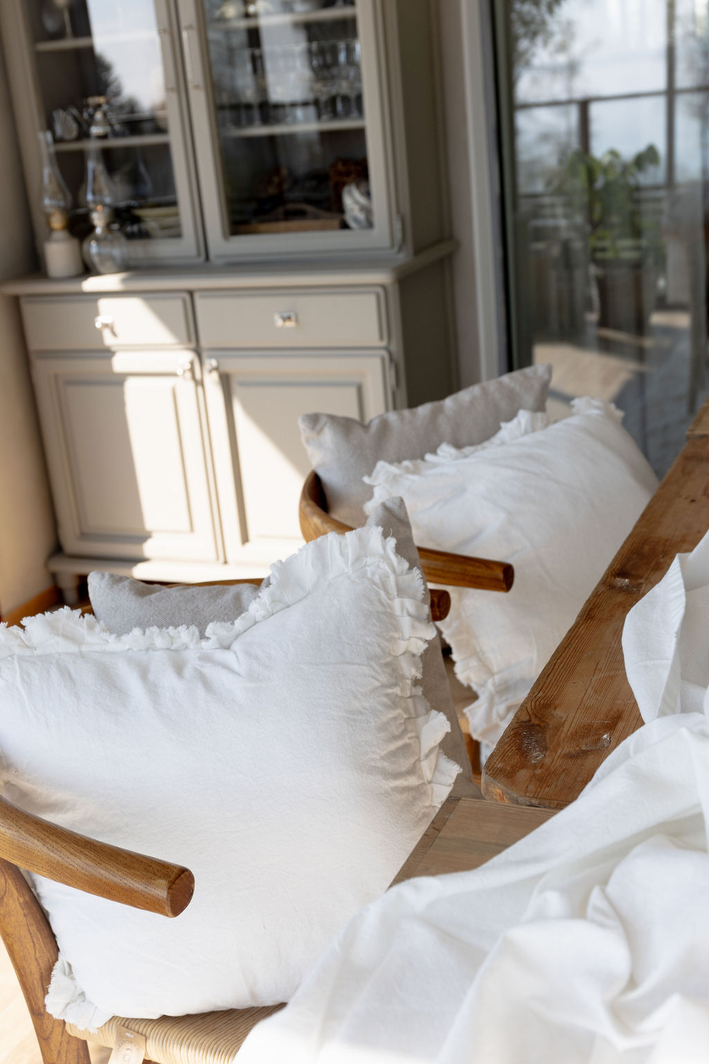 Cushion cover Ruffle/Frill - Cotton - White - 45 x 45 cm