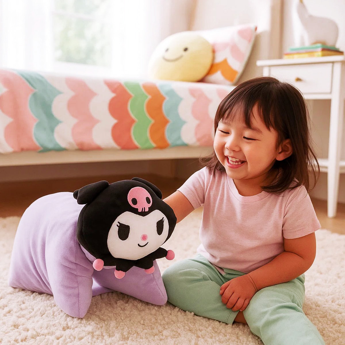 Lila Sanrio Kuromi Kudde & Gosedjur 2-i-1 – Kawaii Vikbar Kudde - 4