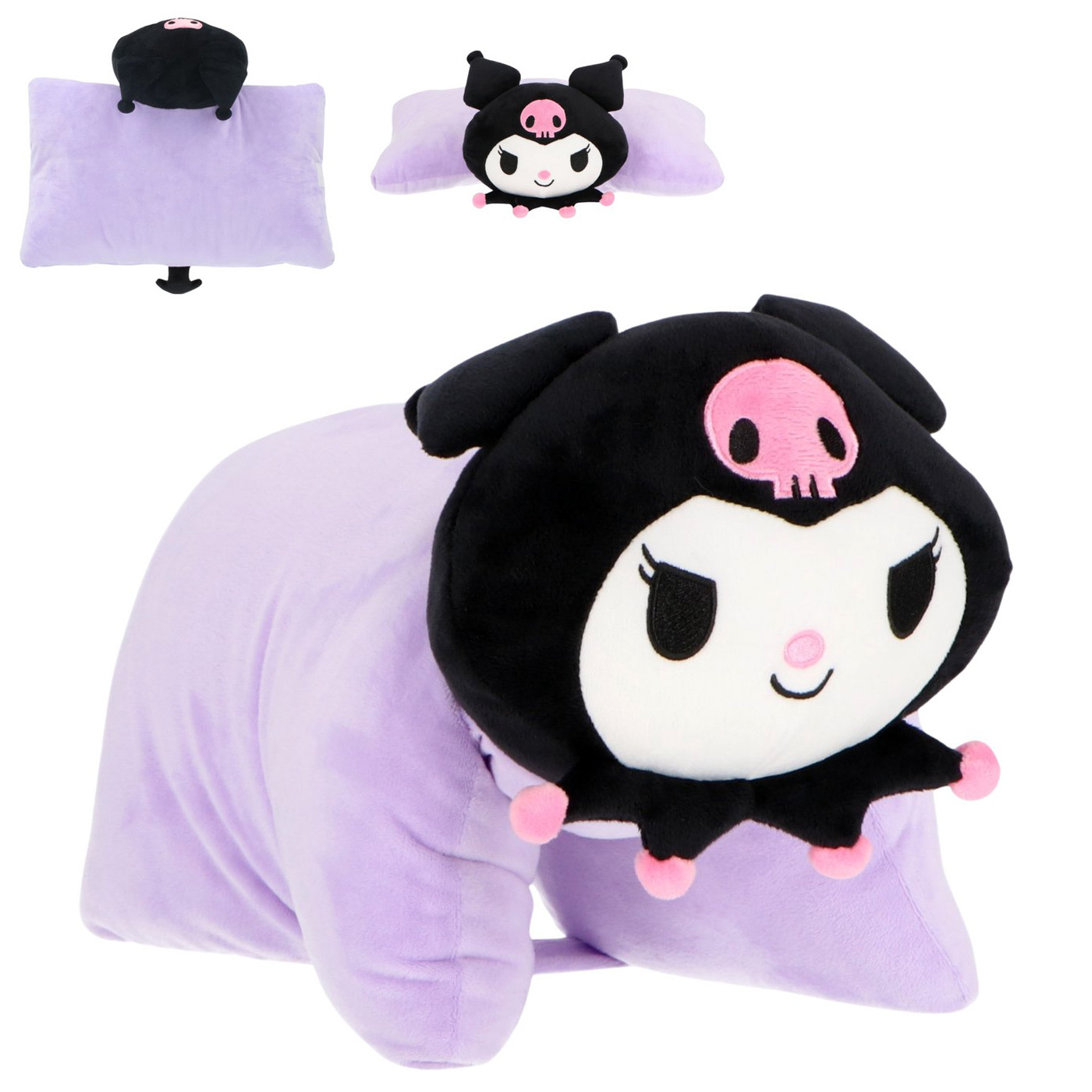 Lila Sanrio Kuromi Kudde & Gosedjur 2-i-1 – Kawaii Vikbar Kudde