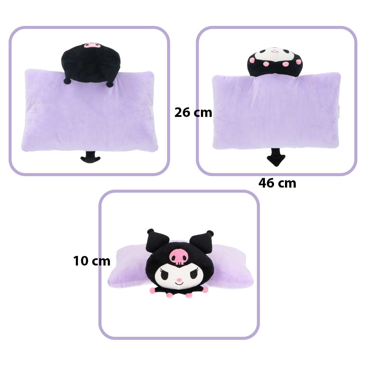 Lila Sanrio Kuromi Kudde & Gosedjur 2-i-1 – Kawaii Vikbar Kudde - 3