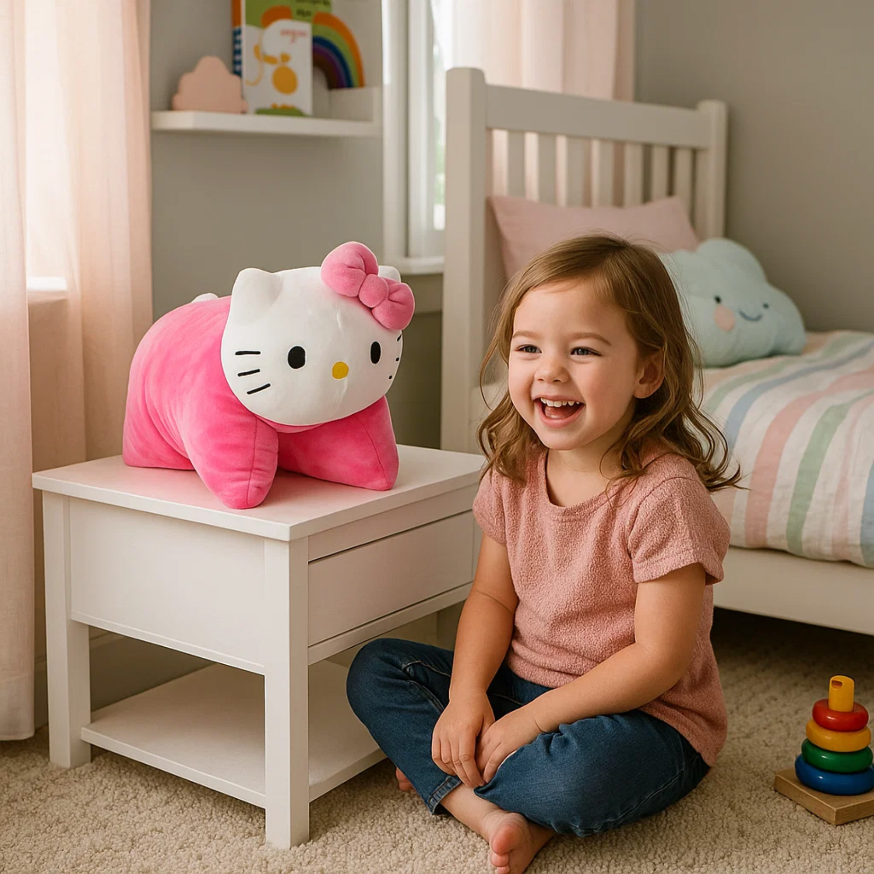 Rosa Sanrio Hello Kitty Kudde & Gosedjur 2-i-1 – Kawaii Vikbar Kudde - 4