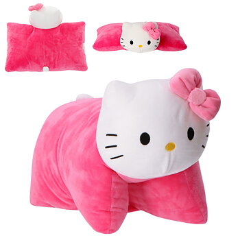 Rosa Sanrio Hello Kitty Kudde & Gosedjur 2-i-1 – Kawaii Vikbar Kudde