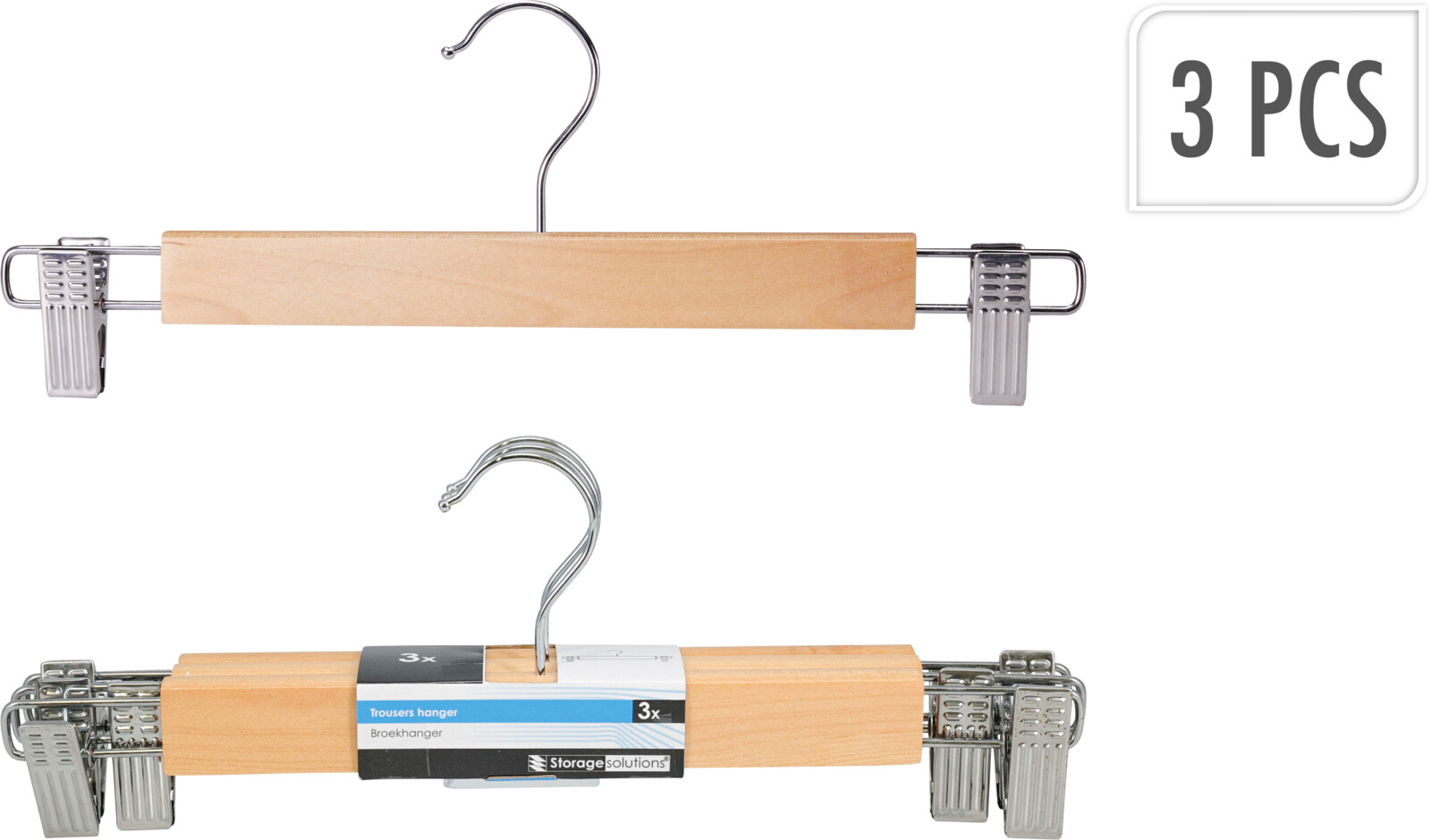 Byxgalgar i trä med metallklämmor – 3-pack