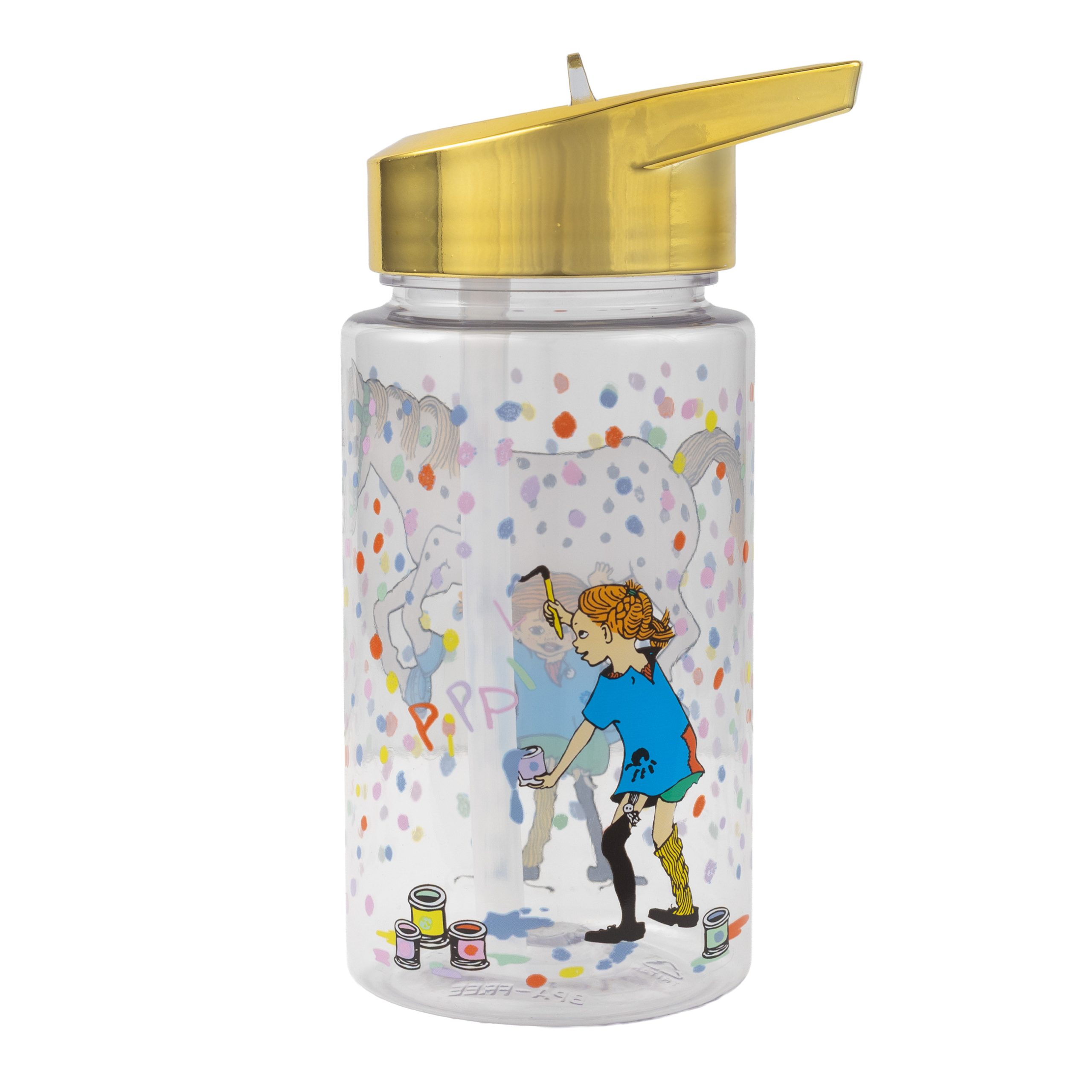 Pippi Longstocking Plastic Water Bottle - Birthday, gold - 2