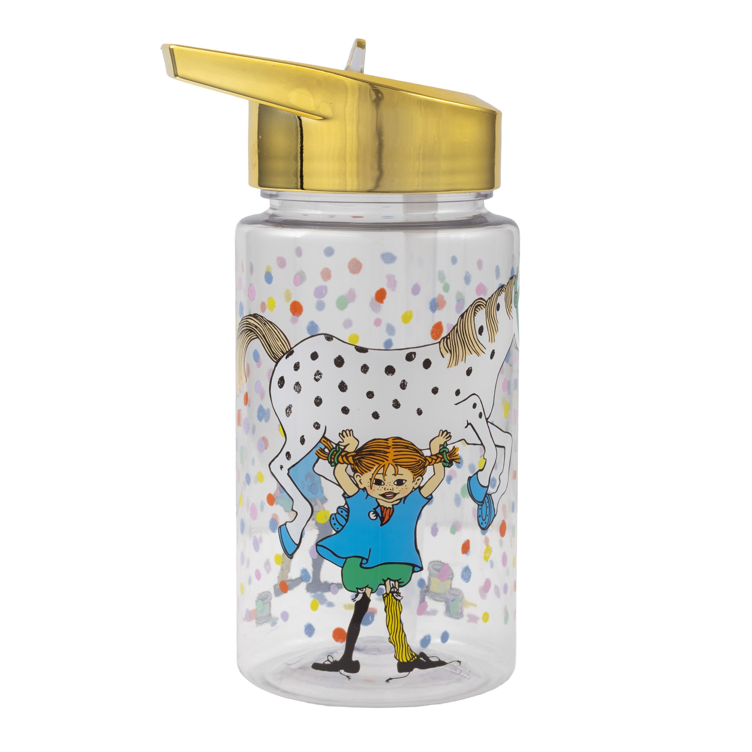 Pippi Longstocking Plastic Water Bottle - Birthday, gold
