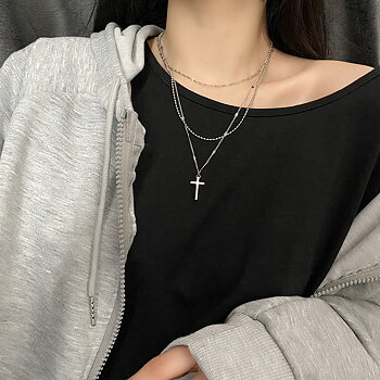 Halsband med Kors  - Silverfärgad - 41 cm
