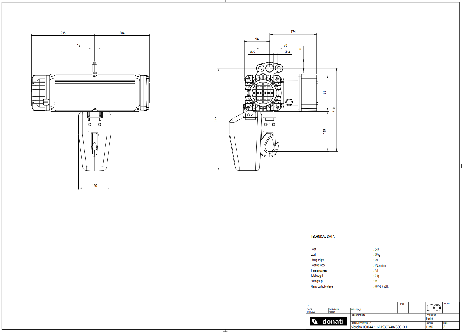Pelarsvängkran Donati inkl. kättingtelfer / Maxlast: 250 kg / 4 m armlängd - 3