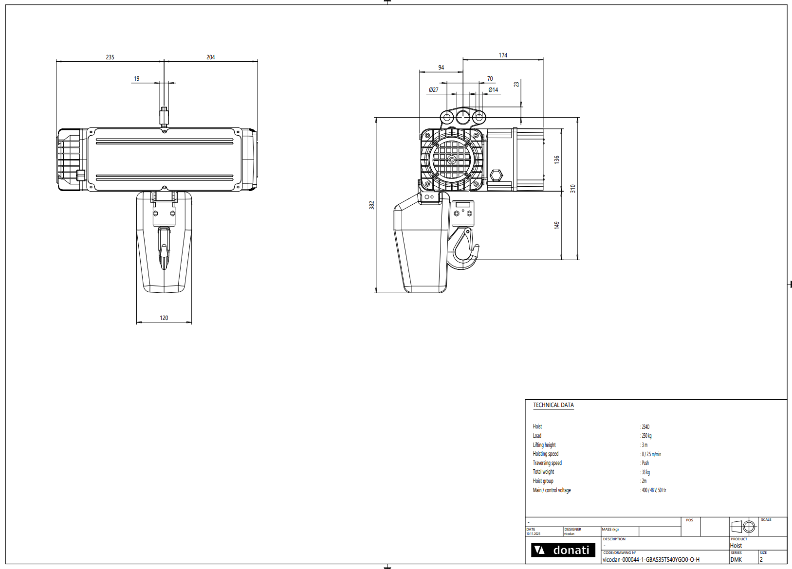 Pelarsvängkran Donati inkl. kättingtelfer / Maxlast: 250 kg / 5 m armlängd - 3