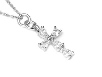 Kors Halsband i Äkta 925 Silver med Cubic Zirconia, Kristendom Hänge, Konfirmation Smycke