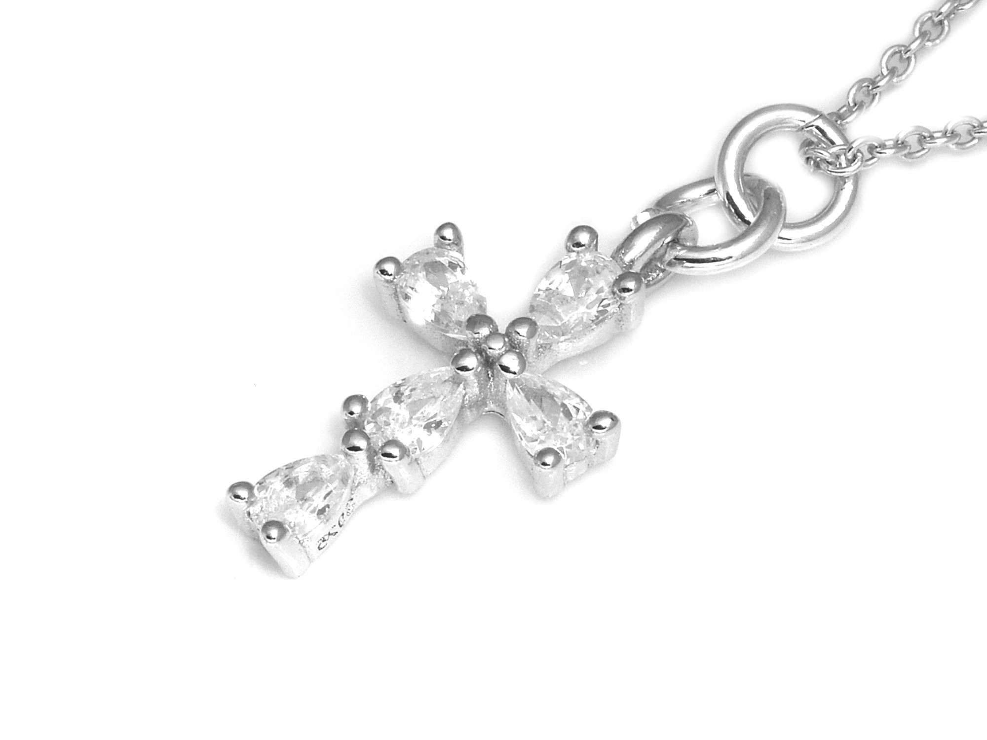 Kors Halsband i Äkta 925 Silver med Cubic Zirconia, Kristendom Hänge, Konfirmation Smycke - 3