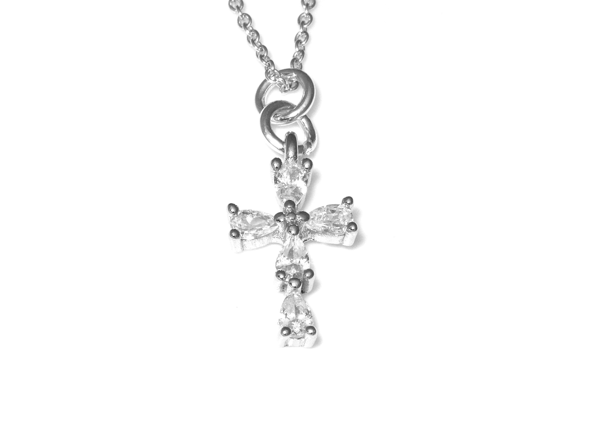 Kors Halsband i Äkta 925 Silver med Cubic Zirconia, Kristendom Hänge, Konfirmation Smycke - 2