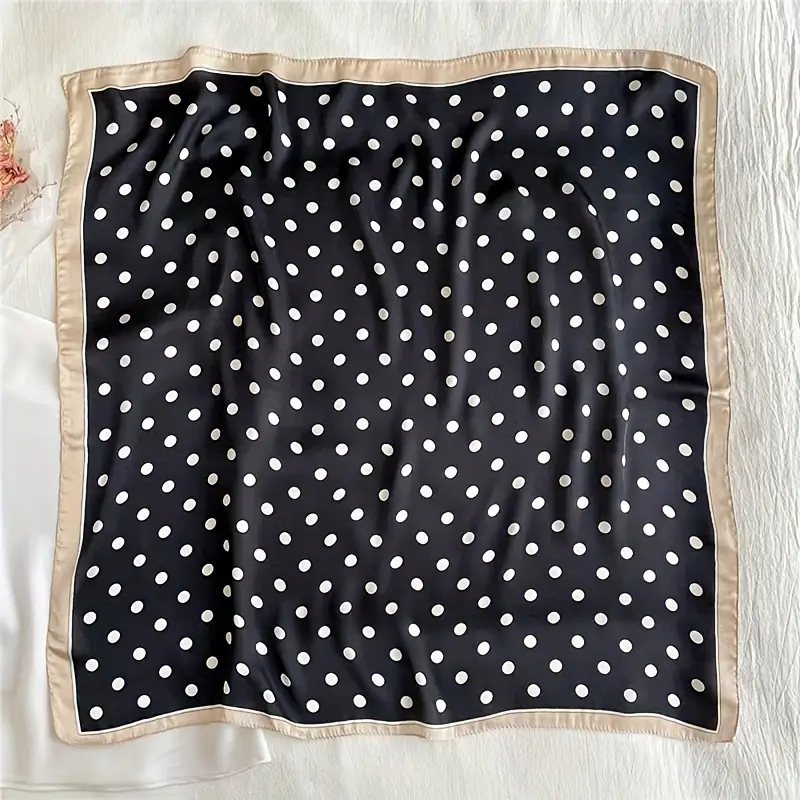 Satinscarf -Svart med beiga detaljer- Fyrkant - 2