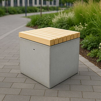 Parkbänk - Betongkub träyta 45x45x45 cm (mått inkl. träyta)