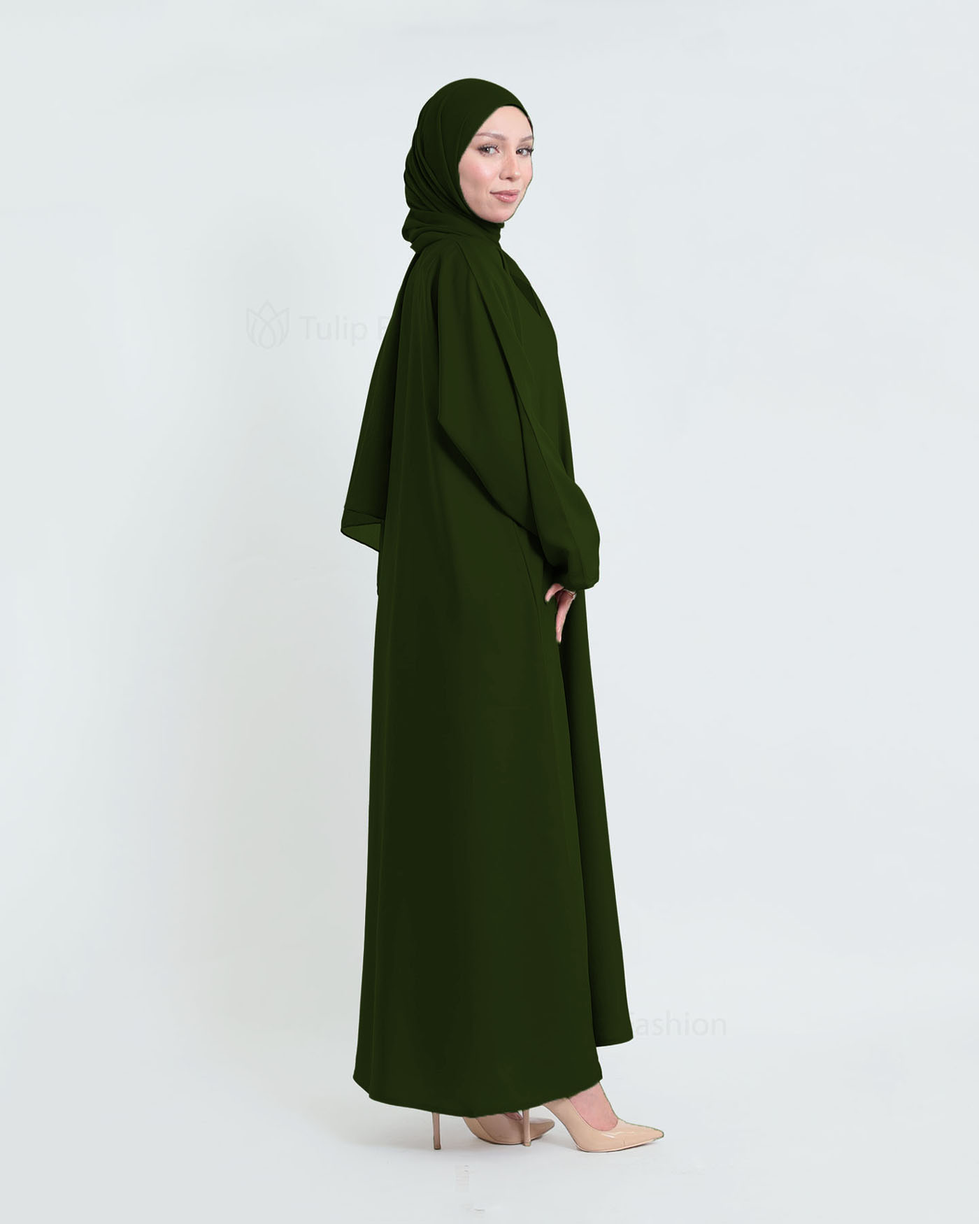 Abaya with matching Hijab - Green - 3