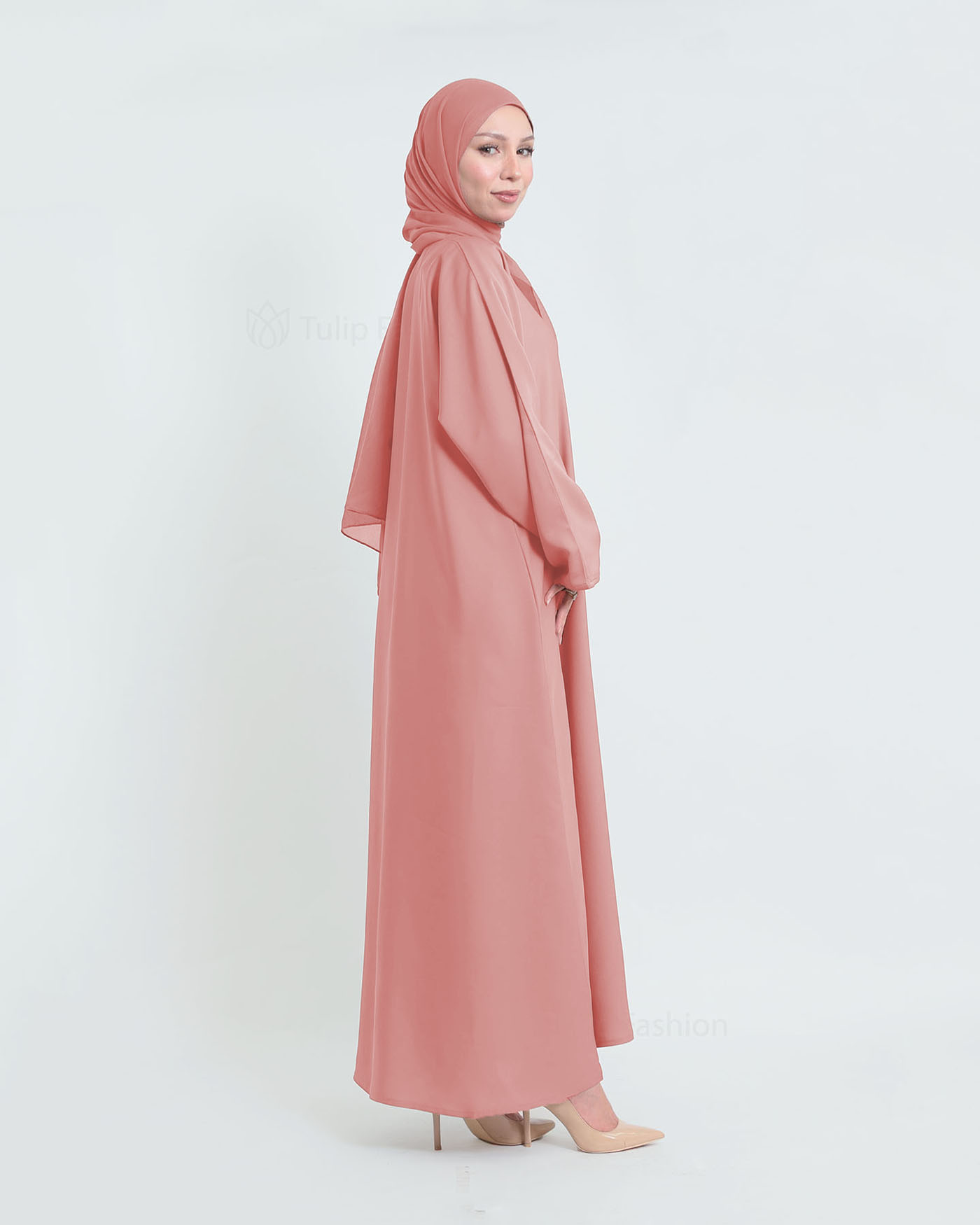 Abaya with matching Hijab - Pink - 3