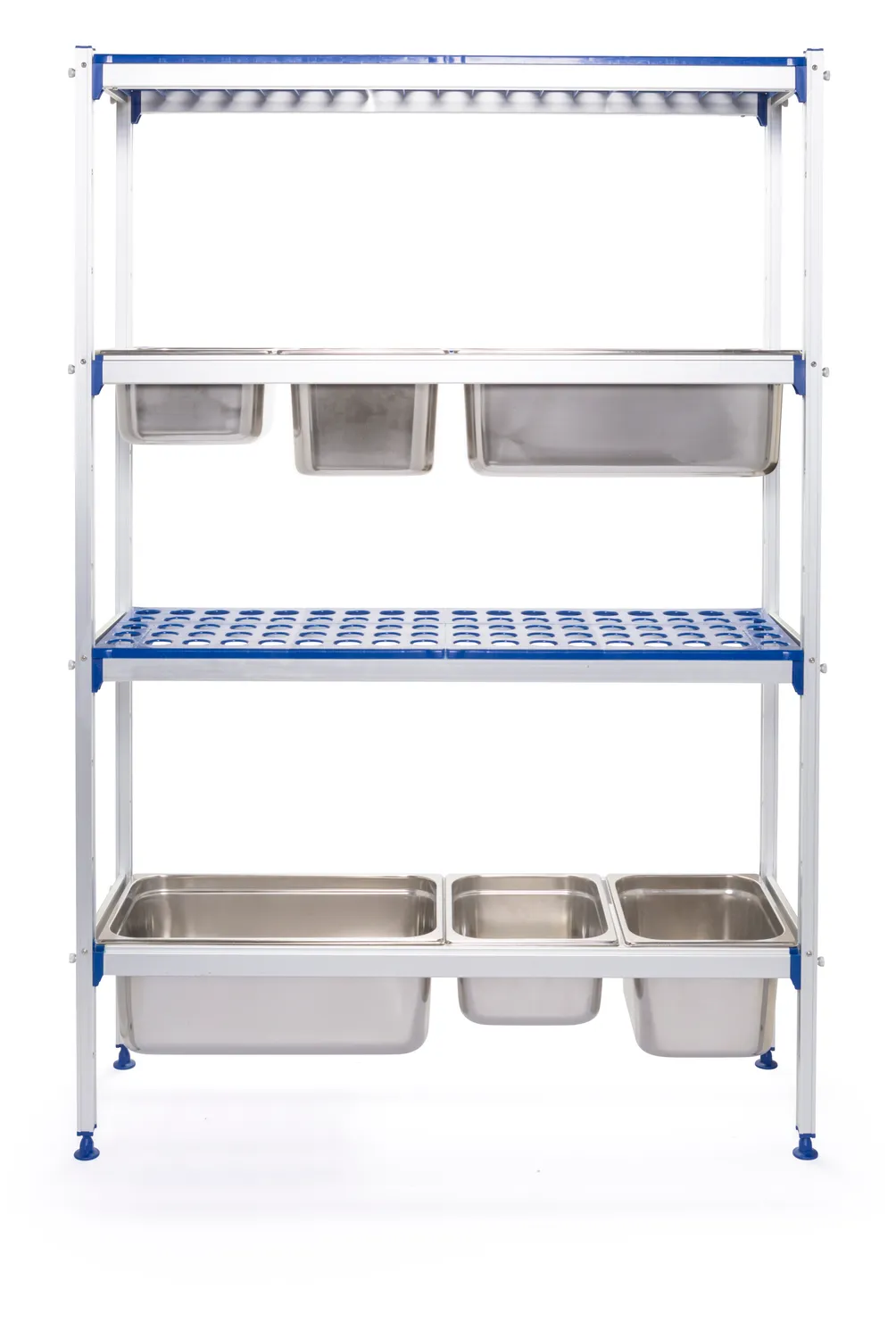 Aluminum shelving system for GN containers
