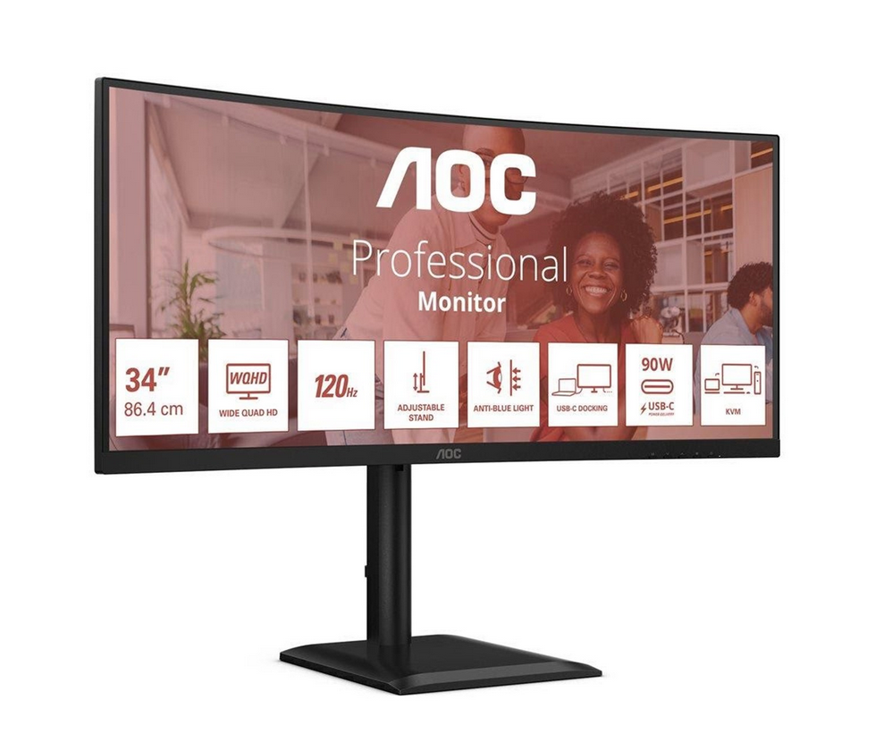 AOC 34'' UltraWide (GRCU34) | Curved 1500R | VA | 120Hz | USB-C 90W laddning | Högtalare | Garanti: 5 år, inskick. | - 2