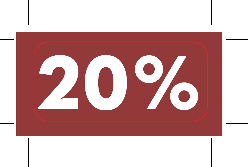 Prislappar 20% röd, 2000 st/rulle