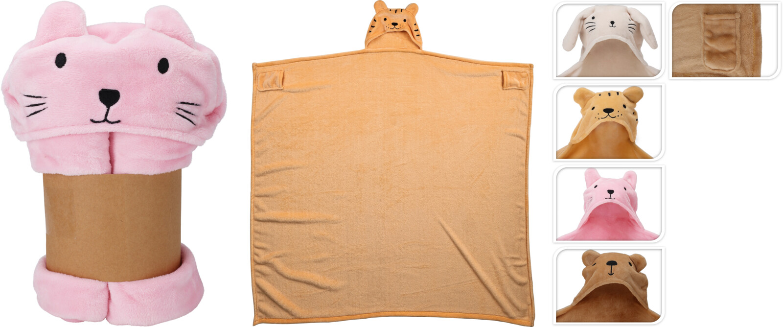 Fleecepläd med huva & handfickor – 130150 cm