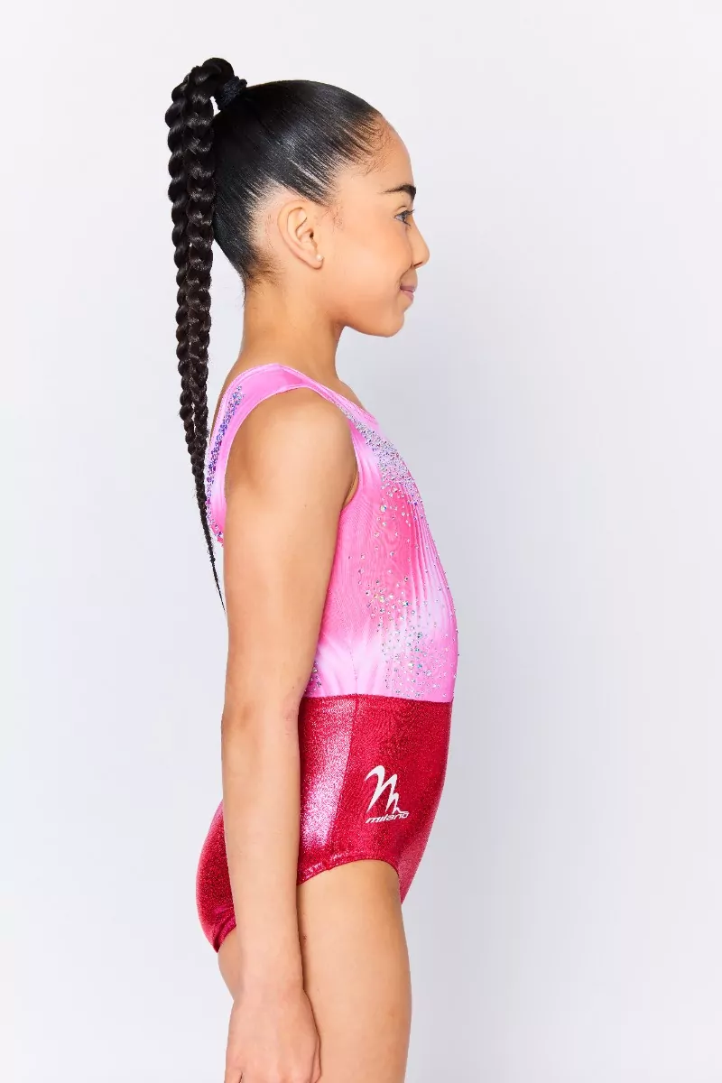 Spectra Sleeveless Leotard | Pink, Gymnastikdräkt utan ärm i sublimerat tyg med glasstenar - 5