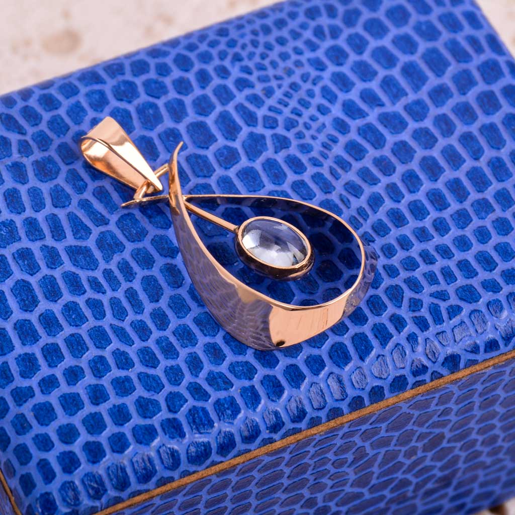 Guldhänge oval med sten, 18k guld, Vintage - 4