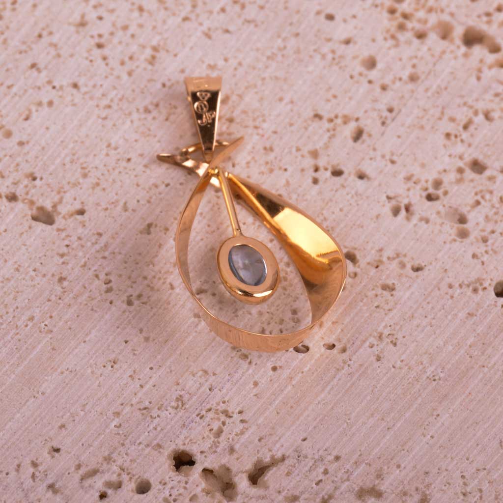 Guldhänge oval med sten, 18k guld, Vintage - 3