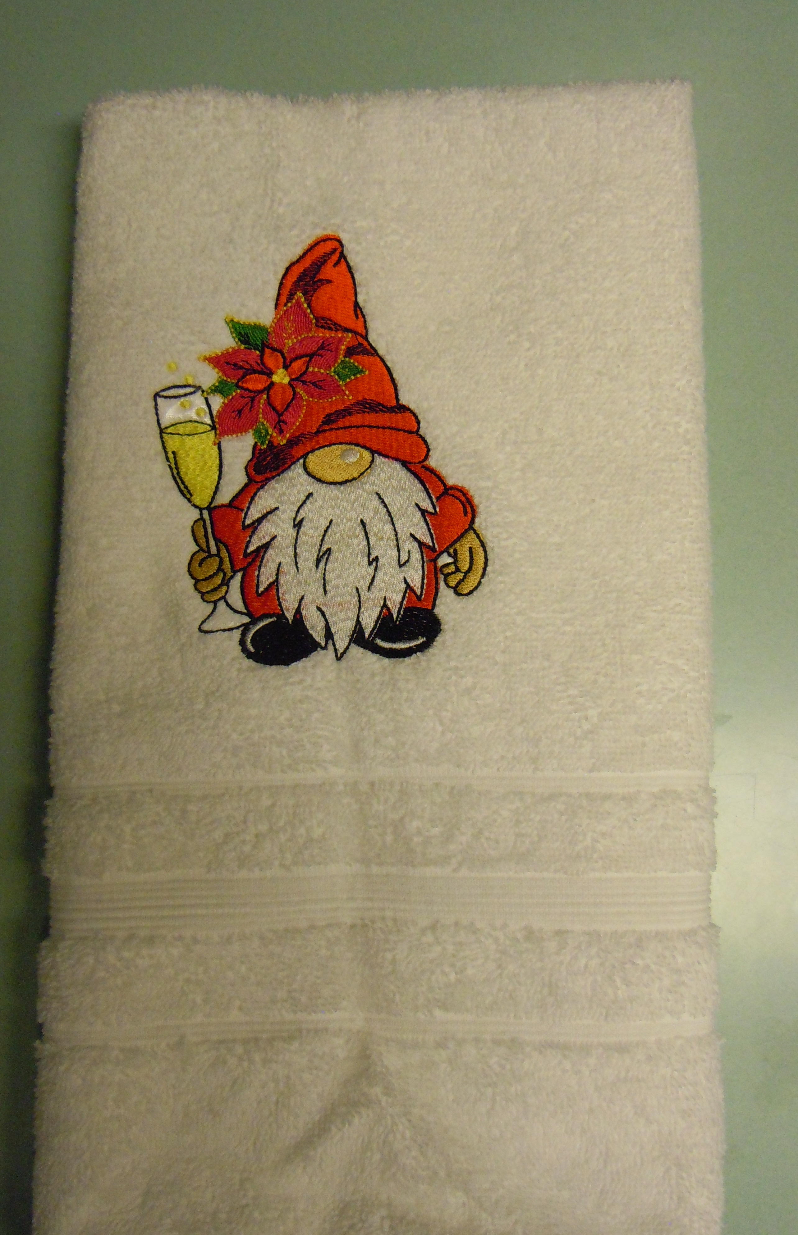 Broderad handduk Tomte med Champagneglas - 2