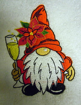 Broderad handduk Tomte med Champagneglas
