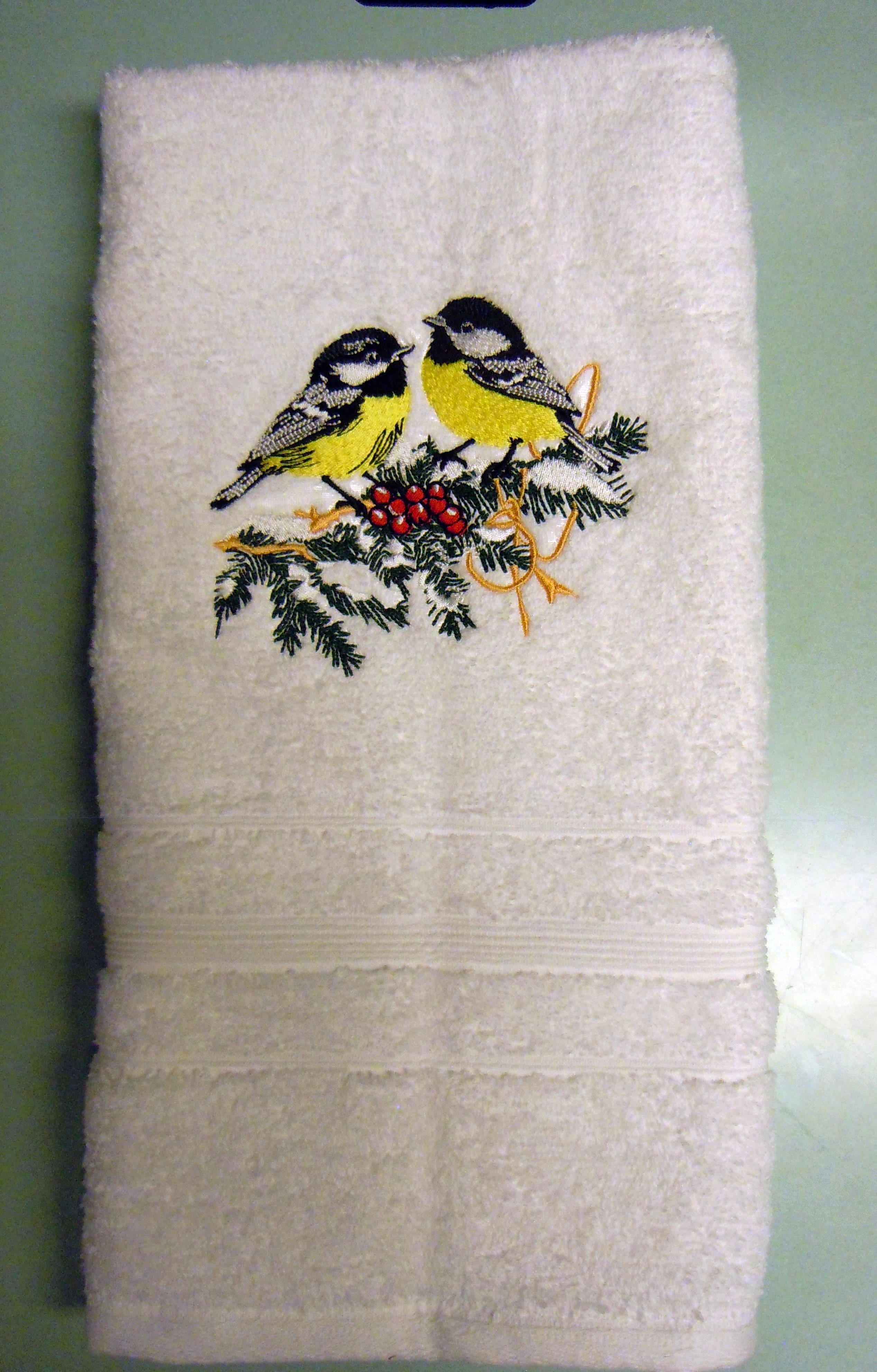 Broderad handduk Talgoxar på vinter gren - 2