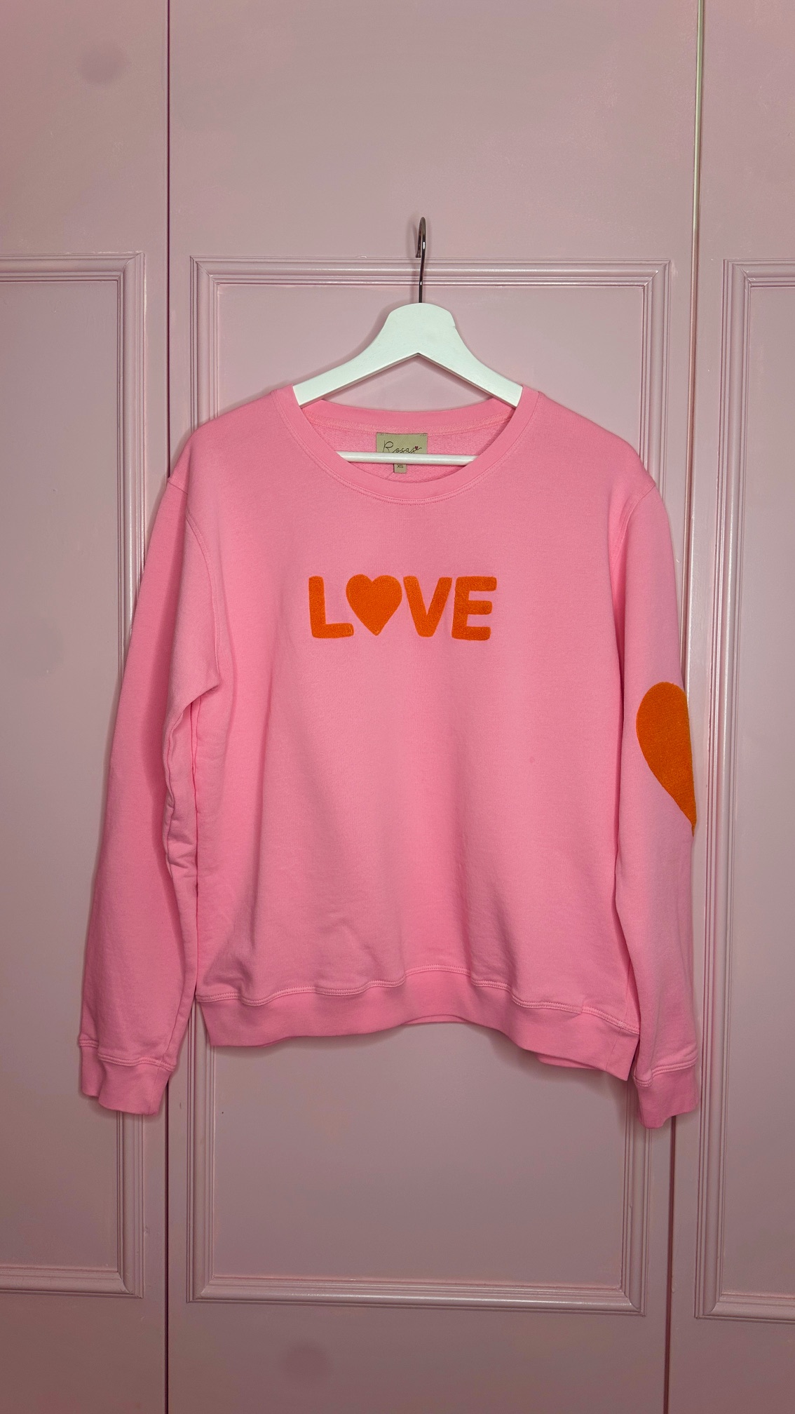 Sweatshirt love auora pink with orange embroidery classic