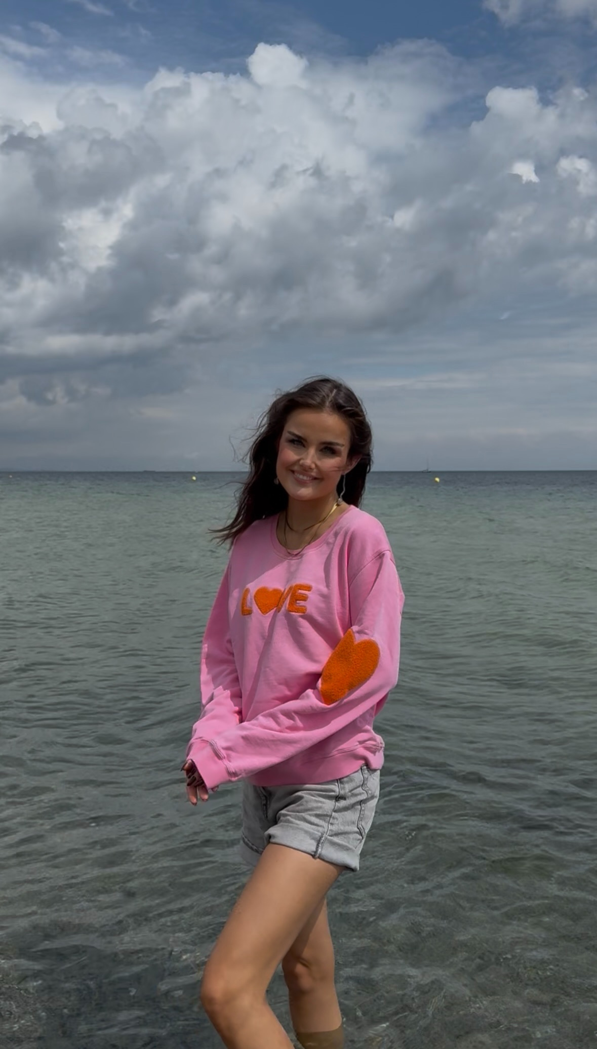 Sweatshirt love auora pink with orange embroidery classic - 5