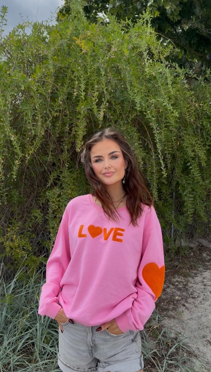 Sweatshirt love auora pink with orange embroidery classic - 3