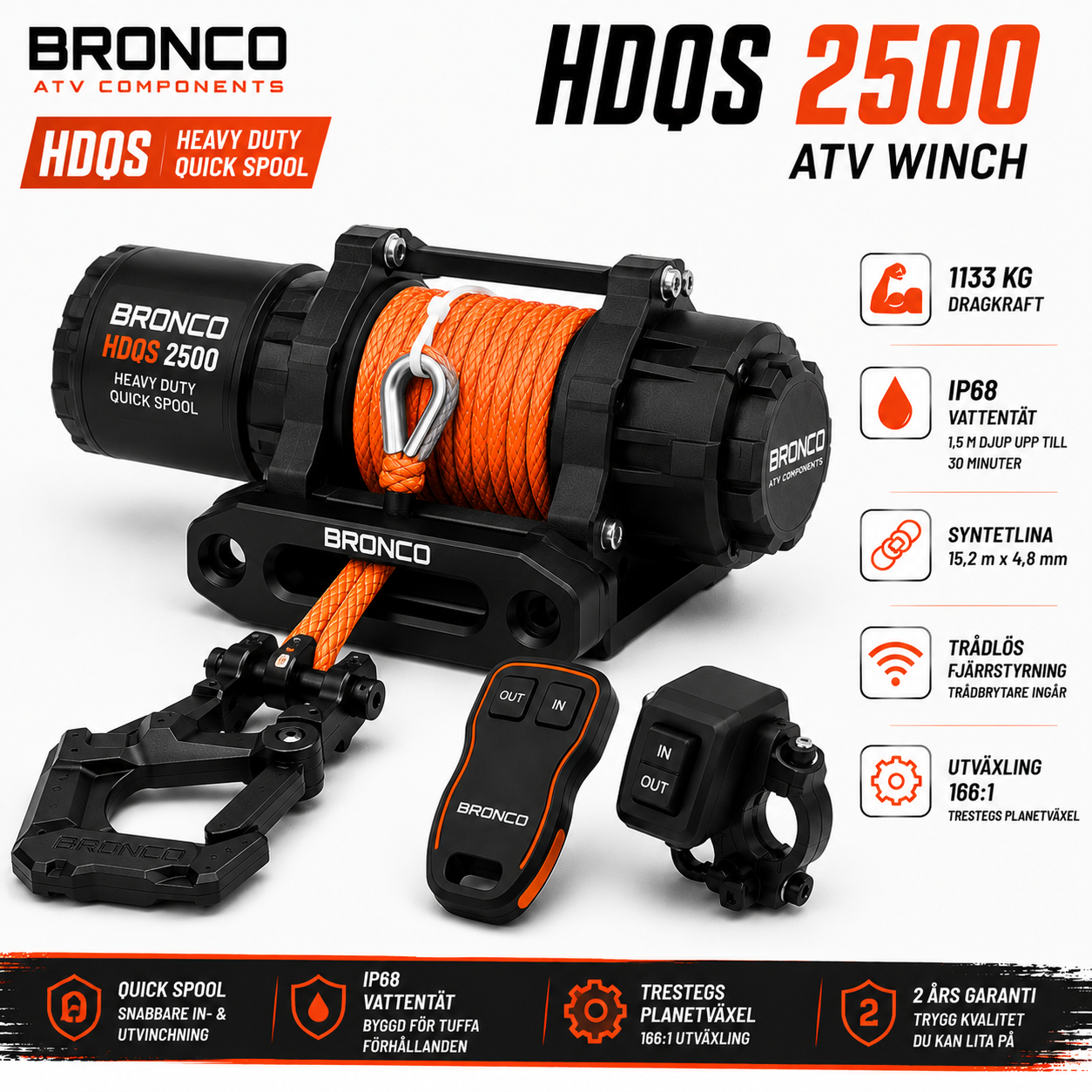 Bronco HDQS 2500 lbs ATV Vinsch med Syntetlina 