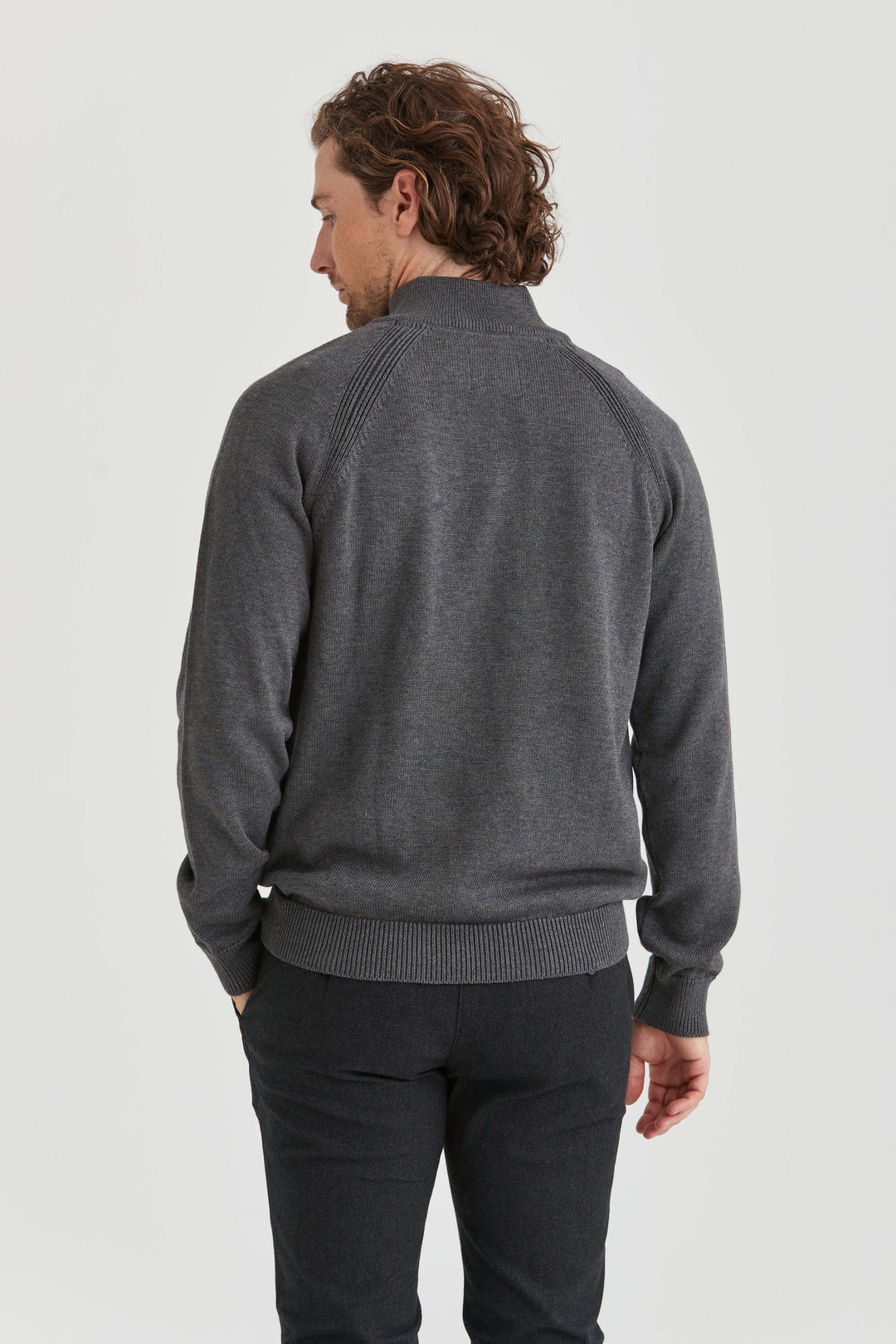 Stickad Halv-Zip Tröja grå  - 3
