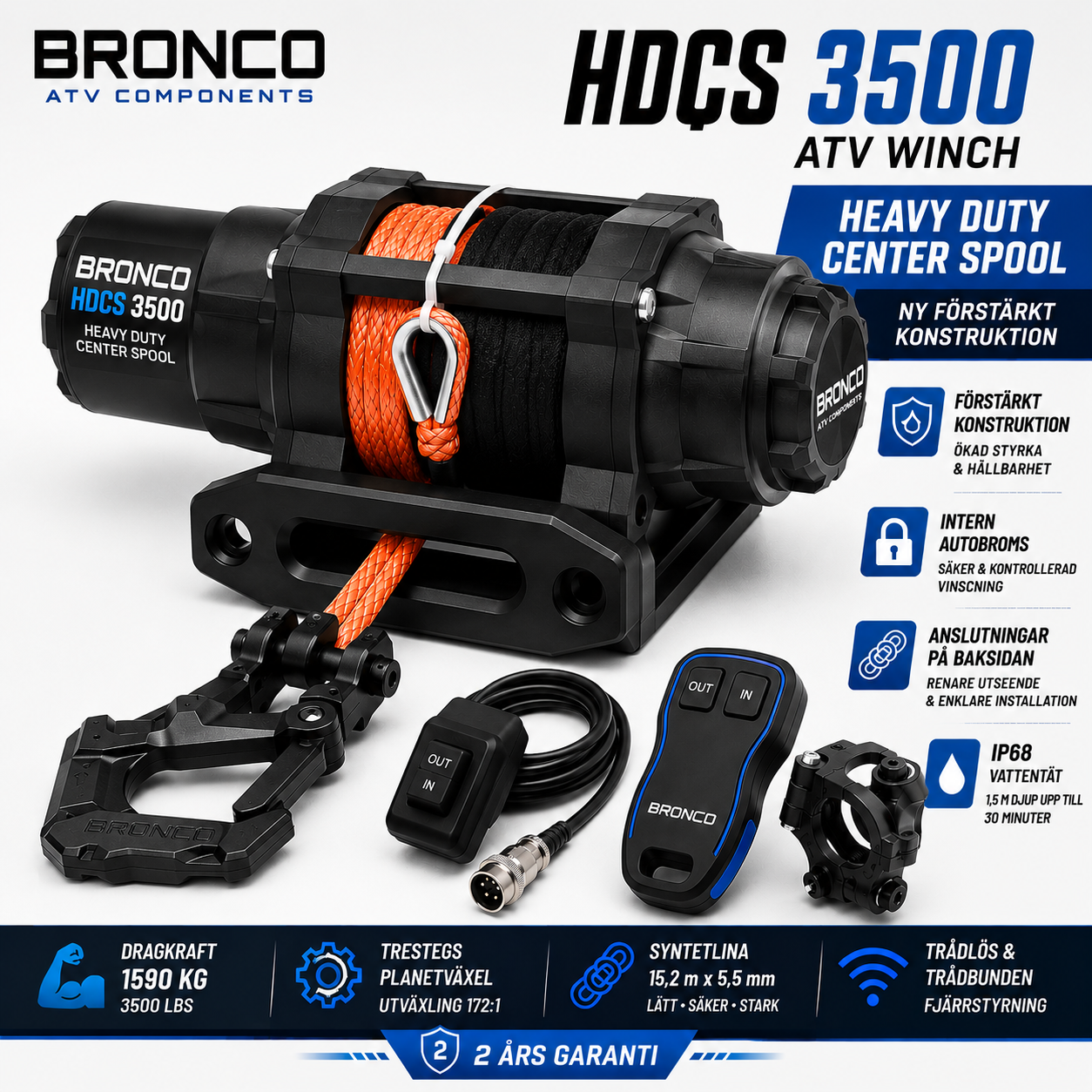 Bronco HDCS 3500 lbs ATV Vinsch med Syntetlina