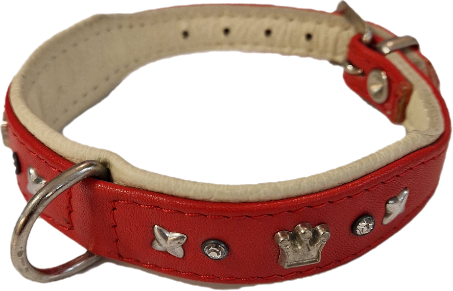 Läderhalsband med bling rött, 24-29cm