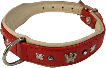 Läderhalsband med bling rött, 24-29cm