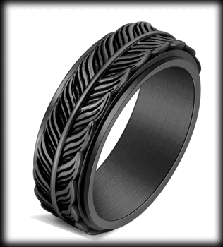 8.4 mm. Spinner ring i svart rostfritt stål med en fjäder.